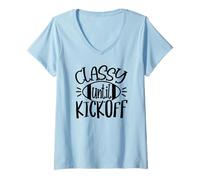 Donna Classy Fino a Kick off, Calcio, Donne Mamma, Gioco Sport Divertente Maglietta con Collo a V