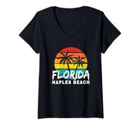 Donna Classy Napoli Beach FL Retro Sun Leisure Napoli Florida Cool Maglietta con Collo a V
