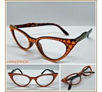 Donna Classy Occhio di Gatto Stile Lettura Occhiali da Arancio Cristalli a Mano