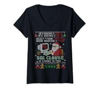Donna Clausola SQL Funny Tech Brutto Natale Maglietta con Collo a V
