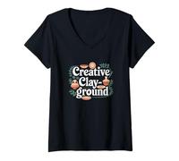 Donna Clay Potter Play-ground Funny Creative Pottery Maglietta con Collo a V