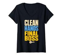Donna Clean Hands Final Boss Hygiene Humor Maglietta con Collo a V