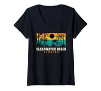 Donna Clearwater Beach Florida Design retrò Clearwater Beach FL Maglietta con Collo a V
