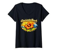 Donna Clearwater Beach Florida Tramonto Tropicale Design Maglietta con Collo a V