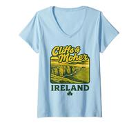 Donna Cliffs of Moher Irlanda Retro Vacation Landmark Souvenir Maglietta con Collo a V