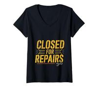 Donna Closed For Repairs Meccanico Garage Auto --- Maglietta con Collo a V