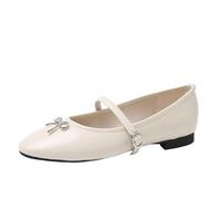 Donna Closed Round Toe Mary Jane High Heels French Bow Hundred Flat Shoes Comfortable Antiscivolo Slip Vintage Court Ballet Wedding Shoes Beige 39