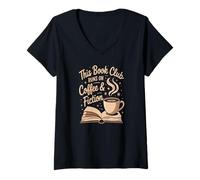 Donna Club di Lettura Amanti del Caffè Vibes di Lettura Maglietta con Collo a V