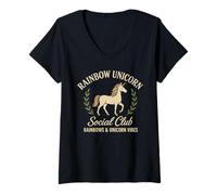 Donna Club Sociale Unicorno Arcobaleno Maglietta con Collo a V