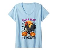 Donna Cluck Yeah It's Halloween Rooster Moon Maglietta con Collo a V