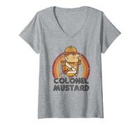 Donna Clue Colonel Mustard Distressed Style Art Maglietta con Collo a V