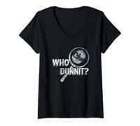 Donna Clue Who Dunnit? Searching Clues Distressed Style Art Maglietta con Collo a V