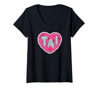 Donna Clueless Tai Frasier Amore Cuori Maglietta con Collo a V