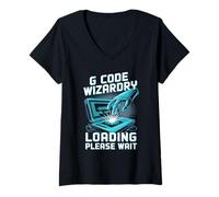 Donna CNC Programming Code Console Nerd Graphic Maglietta con Collo a V