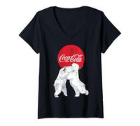 Donna Coca-Cola Christmas Polar Bears Classic Logo Maglietta con Collo a V