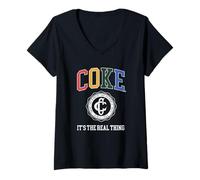 Donna Coca-Cola Coke It's The Real Thing Genuine & Authentic Logo Maglietta con Collo a V