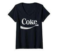 Donna Coca-Cola Distressed Original Logo Maglietta con Collo a V
