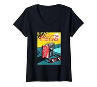 Donna Coca-Cola Enjoy Coke By The Pool Big Chest Retro Poster Maglietta con Collo a V