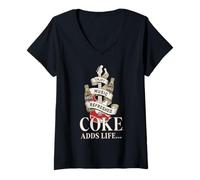 Donna Coca-Cola Enjoy Music Refreshed Coke Adds Life Retro Maglietta con Collo a V