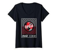 Donna Coca-Cola Football Soccer Goal in Net Geometric Pattern Maglietta con Collo a V