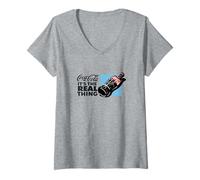 Donna Coca-Cola It's The Real Thing Classic Retro Logo Maglietta con Collo a V