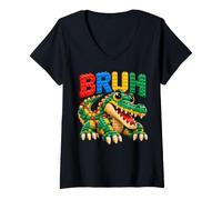 Donna Coccodrillo Alligatore Building Blocks Brick Builder Coccodrillo Maglietta con Collo a V