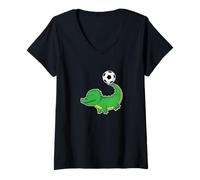 Donna Coccodrillo con Calcio Maglietta con Collo a V