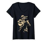 Donna Coccodrillo Cowboy Suonare Chitarra Cavaliere Cavaliere Western Maglietta con Collo a V