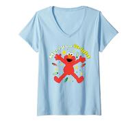 Donna Coccola Natalizia Sesame Street Christmas Elmo Merry Retro Bright Maglietta con Collo a V