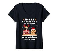 Donna Cockapoo Christmas To The World Best Dog Mom Funny Xmas Maglietta con Collo a V