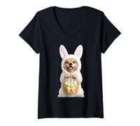 Donna Cocker Spaniel Cane Indossare Pasqua Bunny Divertente Carino Costume Maglietta con Collo a V