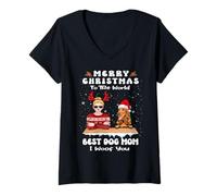 Donna Cocker Spaniel Christmas To The World Best Dog Mom Xmas Maglietta con Collo a V