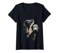 Donna Cocker Spaniel con Luna Piena Moonlight Estetica Dog Art Maglietta con Collo a V