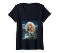 Donna Cocker Spaniel Howling to The Moon Meme Funny Dog Lover Maglietta con Collo a V