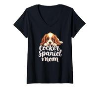 Donna Cocker Spaniel Mamma Cane Cocker Spaniel Mamma Carino Cucciolo Maglietta con Collo a V