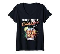 Donna Cocktail per Bartender Addio al nubilato Blutgruppe Cuba Libre Maglietta con Collo a V