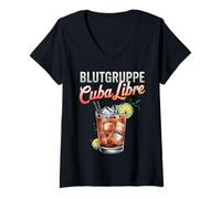 Donna Cocktail per Bartender Addio al Nubilato Blutgruppe Cuba Libre Maglietta con Collo a V