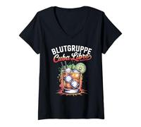 Donna Cocktail per Bartender Addio al Nubilato Blutgruppe Cuba Libre Maglietta con Collo a V