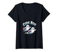 Donna Code Boo Halloween Doctor Hospital Funny Ghost Uomo Donna Maglietta con Collo a V