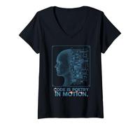 Donna Code Is Poetry in Motion Scienziato Dati Maglietta con Collo a V