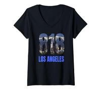 Donna Codice 818 Los Angeles City State California Skyline Souvenir Maglietta con Collo a V