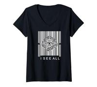 Donna codice a barre tutti gli occhi vedenti illusione illuminati fede Maglietta con Collo a V