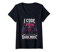 Donna Codice Il Mio Dolore in modalità oscura Emo Nerd Maglietta con Collo a V
