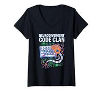 Donna Codice neurodivergente Clan Codifica AUT Brain Computer Interface Maglietta con Collo a V
