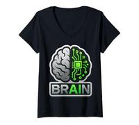 Donna Codificatore specializzato dell'ingegnere dell'intelligenza Artificiale del Cervello di IA Maglietta con Collo a V