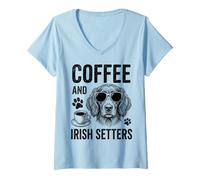 Donna Coffee And Irish Setters - Setter Irlandese Divertente Maglietta con Collo a V
