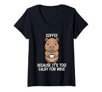 Donna Coffee Because It's Too Early for Wine Maglietta con Collo a V