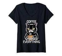 Donna Coffee Changes Everything Maglietta con Collo a V