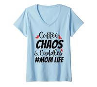 Donna Coffee Chaos and Cuddles Mom Life Funny Coffee Lover Maglietta con Collo a V