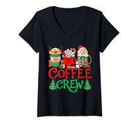 Donna Coffee Crew Xmas Holiday Santa Hat Coffee Drinker Christmas Maglietta con Collo a V